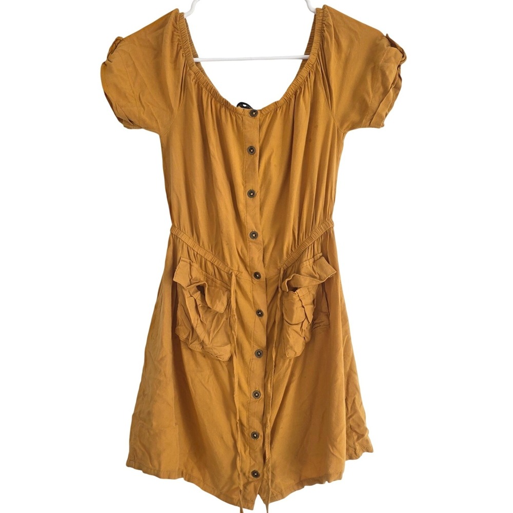 Black Hearts Brigade Mustard Yellow Buttonโ Front Off Shoulder Dress Size s